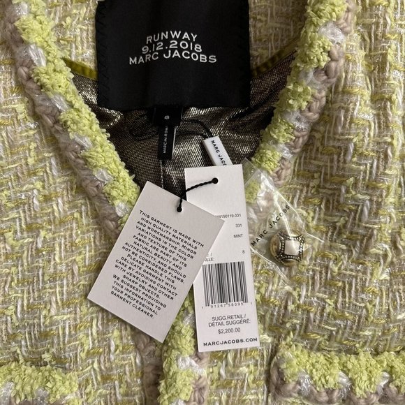 New NWT Marc Jacobs Runway Spring 2019 Mint Yellow Tweed Jacket Sz 8 Ret. $2200 - Picture 5 of 9